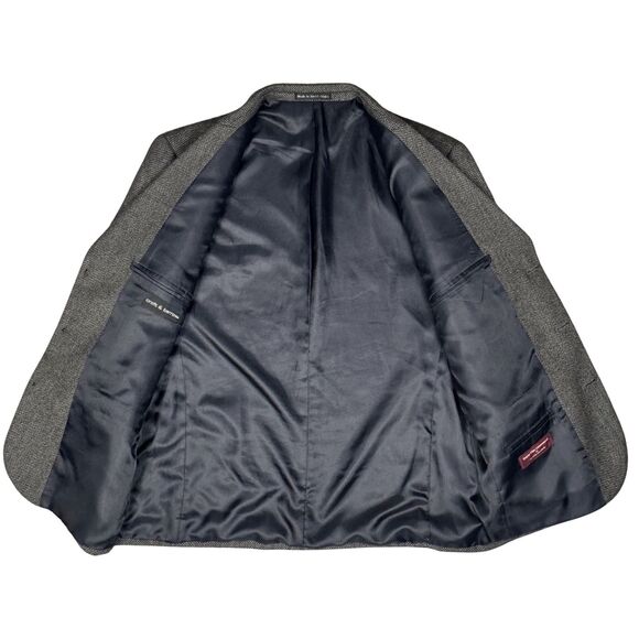 Croft & Barrow Blazer Jacket Worsted Lambswool Herringbone 42R Gray Brown Retro - Picture 7 of 8